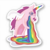 Grappige Eenhoorn die Regenboog Braakt Zieke Vorm  Sticker (Voorkant)