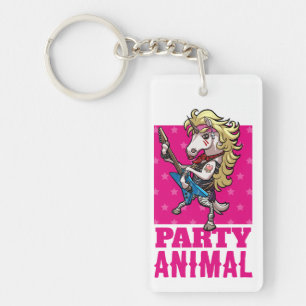 Grappige Eenhoorn Feestbeest Glam Rocker Cartoon Sleutelhanger