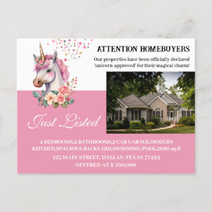 Grappige Eenhoorn Thema Just Listed VASTGOED Briefkaart