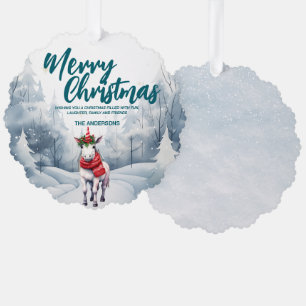 Grappige Eenhoorn Vrolijk Kerstboom sneeuw Vakanti Ornament Kaart