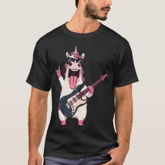 Grappige Eenhoring Gitaar Rock Muziek Dier Speels T-shirt