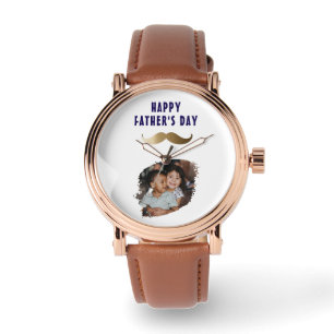 Grappige eenvoudige snor Happy Vaderdag Foto Horloge