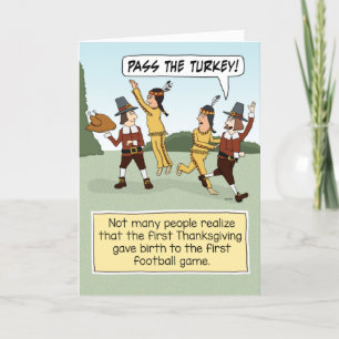 Grappige eerste Thanksgiving-voetbalwedstrijd Feestdagen Kaart