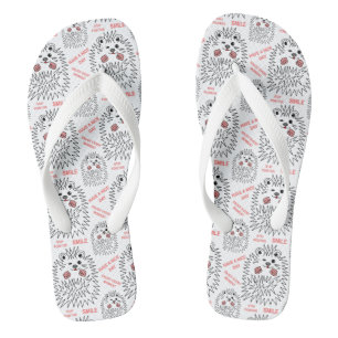 Grappige egel. Koel Afbeelding en tekstpatroon Teenslippers