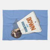 Grappige egel protesteert tegen huishoudelijk werk theedoek (Horizontaal)