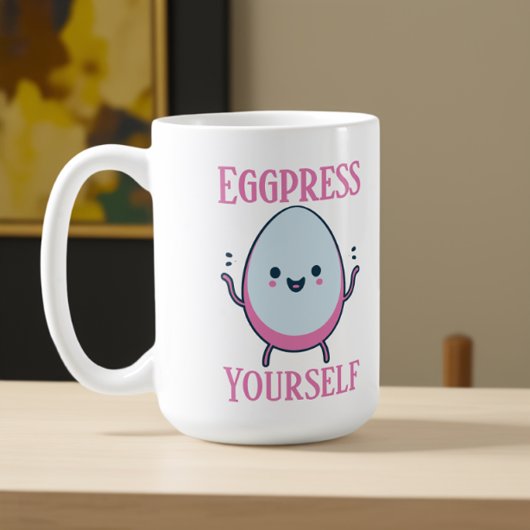 Grappige "Eggpress Yourself" aangepaste naam Koffiemok