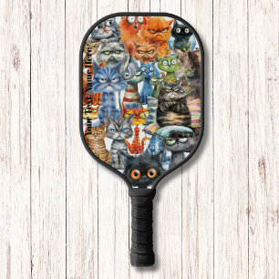Grappige eigenzinnige gemene katten Modern Monogra Pickleball Paddle