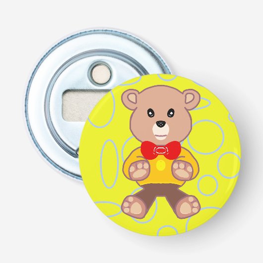 Grappige eigenzinnige Schattigee BowtieBear knop f Button Flesopener (Voorkant)