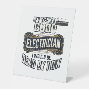 Grappige elektricien vintage gravure citaat ontwer reclamebord met voetstuk