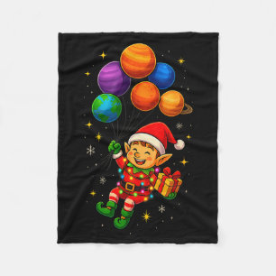 Grappige Elf Astronaut Met Planeten Kerst Pjs Voor Fleece Deken