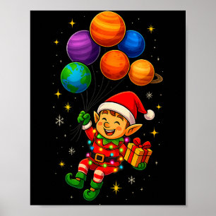 Grappige Elf Astronaut Met Planeten Kerst Pjs Voor Poster