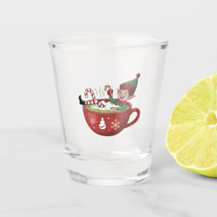 Grappige Elf Die Matcha Badkuip Kerstmis Neemt Shot Glas