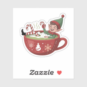 Grappige Elf Die Matcha Badkuip Kerstmis Nemen Sticker