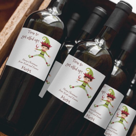 Grappige Elf Kerst Elfen Wijn Etiket