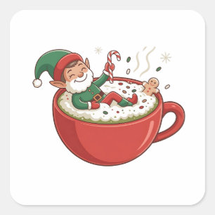 Grappige Elf neemt Bathub op Matcha Drink Vierkante Sticker