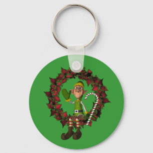 Grappige Elf op Krans Kerstvakantie Sleutelhanger