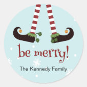 Grappige Elf Rond Kerststickers Ronde Sticker (Voorkant)