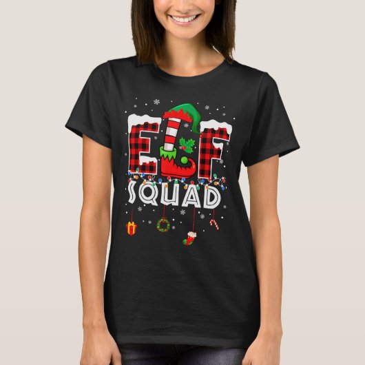 Grappige Elf Squad Kerst Familie Matchende Pyjama' T-shirt (Voorkant)