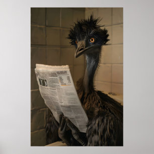 Grappige Emu-badkamerprint, Krantenlezend dier Poster