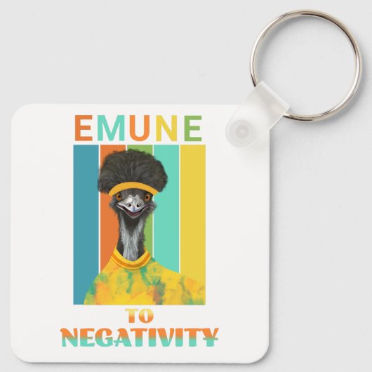 Grappige Emu Vogelwoordspeling - Emune naar Negati Sleutelhanger (Achterkant)