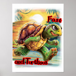 Grappige en kleurrijke cartooneske turtle op een  poster