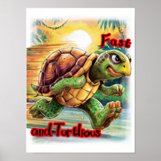 Grappige en kleurrijke cartooneske turtle op een poster