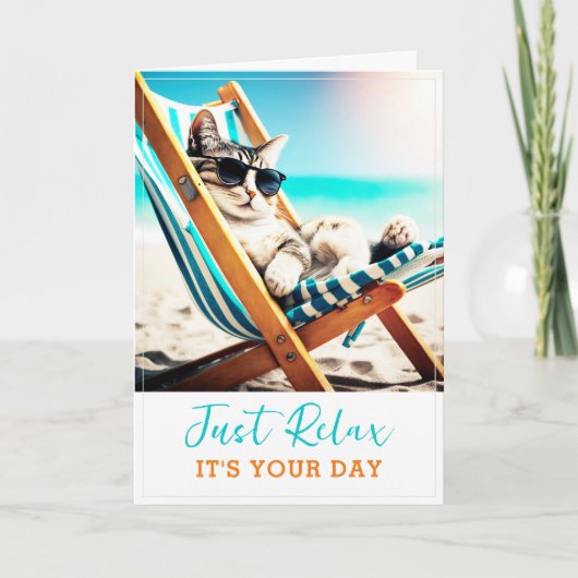 Grappige en Leuke Kat Verjaardag Kaart | Ontspan o (Voorkant)