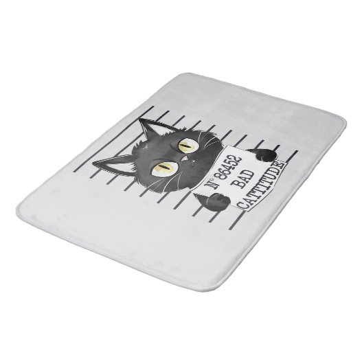 Grappige en Leuke Zwarte Kat Mugshot Badmat (Gekanteld)