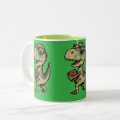 Grappige en schattige dino tweekleurige koffiemok (Voorkant links)