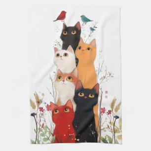 Grappige en Schattigee Curious Cats Keukenhanddoek