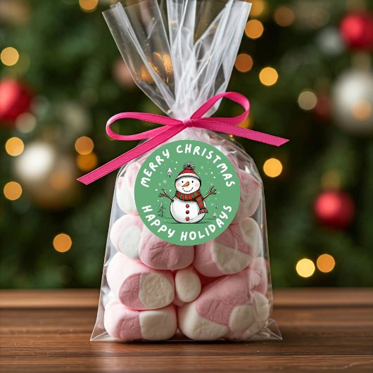 Grappige en speelse kerstvakantie sneeuwman ronde sticker
