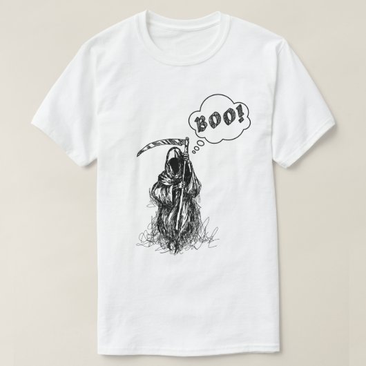 Grappige enge grim reaper met synthe boo t-shirt (Design voorkant)