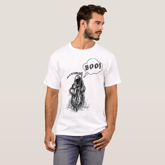 Grappige enge grim reaper met synthe boo t-shirt (Voorkant volledig)