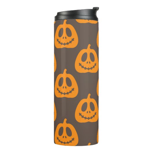 Grappige Enge Pompoen Glimlach Gezichten Thermisch Thermosbeker (Gedraaid links)