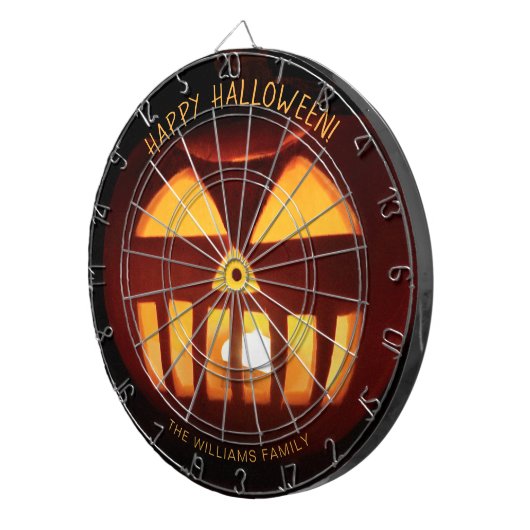 Grappige enge pompoen Happy Halloween Dartbord (Voorkant Rechts)