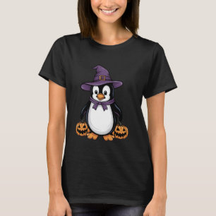 Grappige enge pompoen vleermuis heks Pet pinguïn H T-shirt