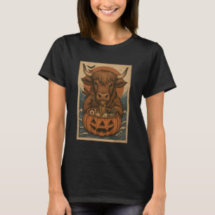 Grappige enge Schotse Hooglandkoe Pompoen Japanse T-shirt