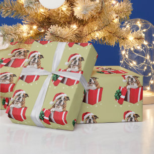 Grappige Engelse Bulldog Hond Kerstboom Lichtjes Cadeaupapier