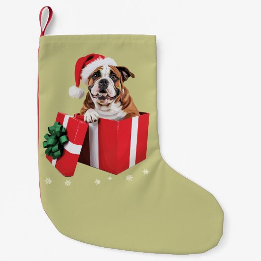 Grappige Engelse Bulldog Hond Kerstboom Lichtjes Kleine Kerstsok (Voorkant)