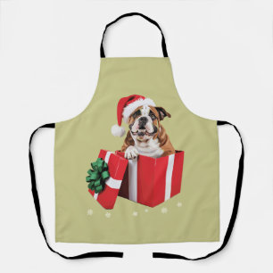 Grappige Engelse Bulldog Hond Kerstboom Lichtjes Schort