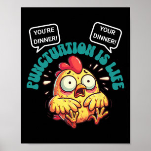 Grappige Engelse grammatica problemen kip punctuat Poster