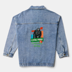 Grappige evolutionaire biologie chimpansee humor denim jacket