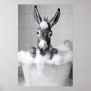 Grappige Ezel in Badkuip Print, Grappige Badkamer Poster