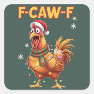 Grappige F Caw F Kip Kerst Krijtende Haan Vierkante Sticker