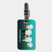 Grappige familie van sneeuwpoppen bagagelabel (Voorkant verticaal)