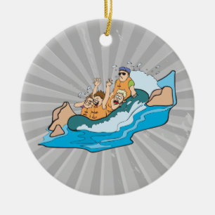 Grappige familie wittewaterrafting cartoon keramisch ornament