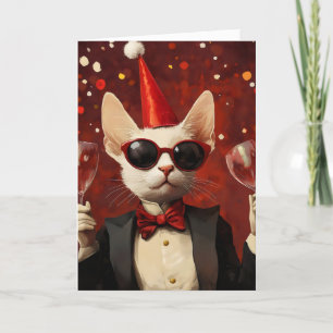 Grappige Feest Elegante Kat Feestdagen Kaart