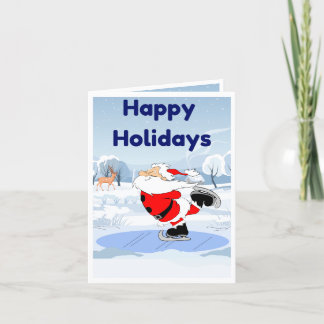 Grappige Feestdagen Kaart, Santa schaatsen, Humor Kaart