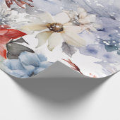 Grappige feestelijke besneeuwde kerstbloemen cadeaupapier (Hoek)