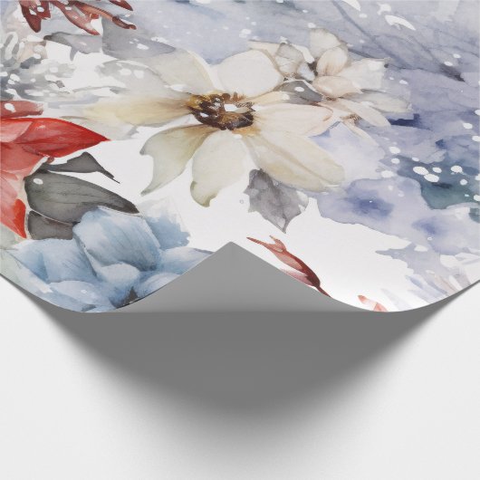 Grappige feestelijke besneeuwde kerstbloemen cadeaupapier (Hoek)